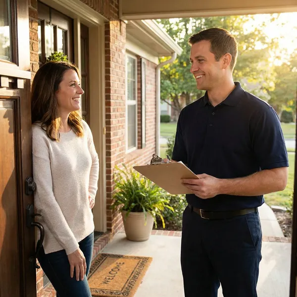 Pest control technician with satisfied customer